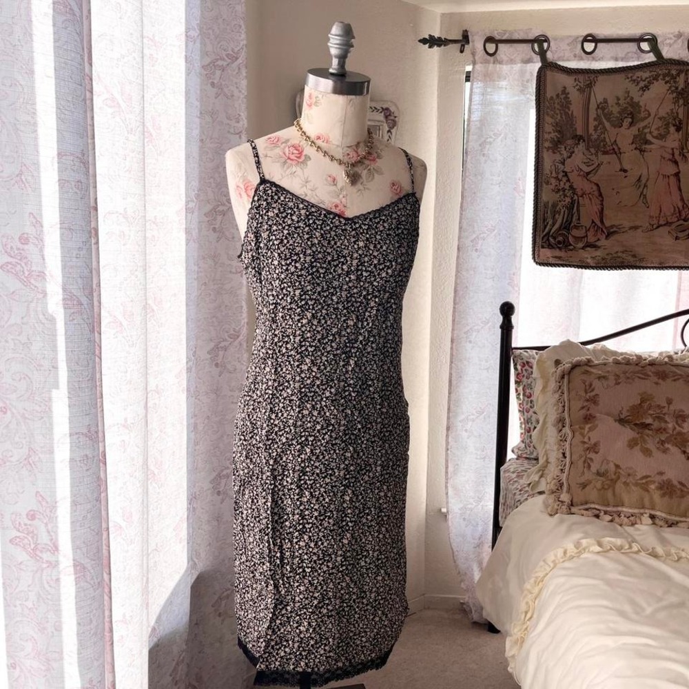 Old Navy Black Floral Midi Slip Dress